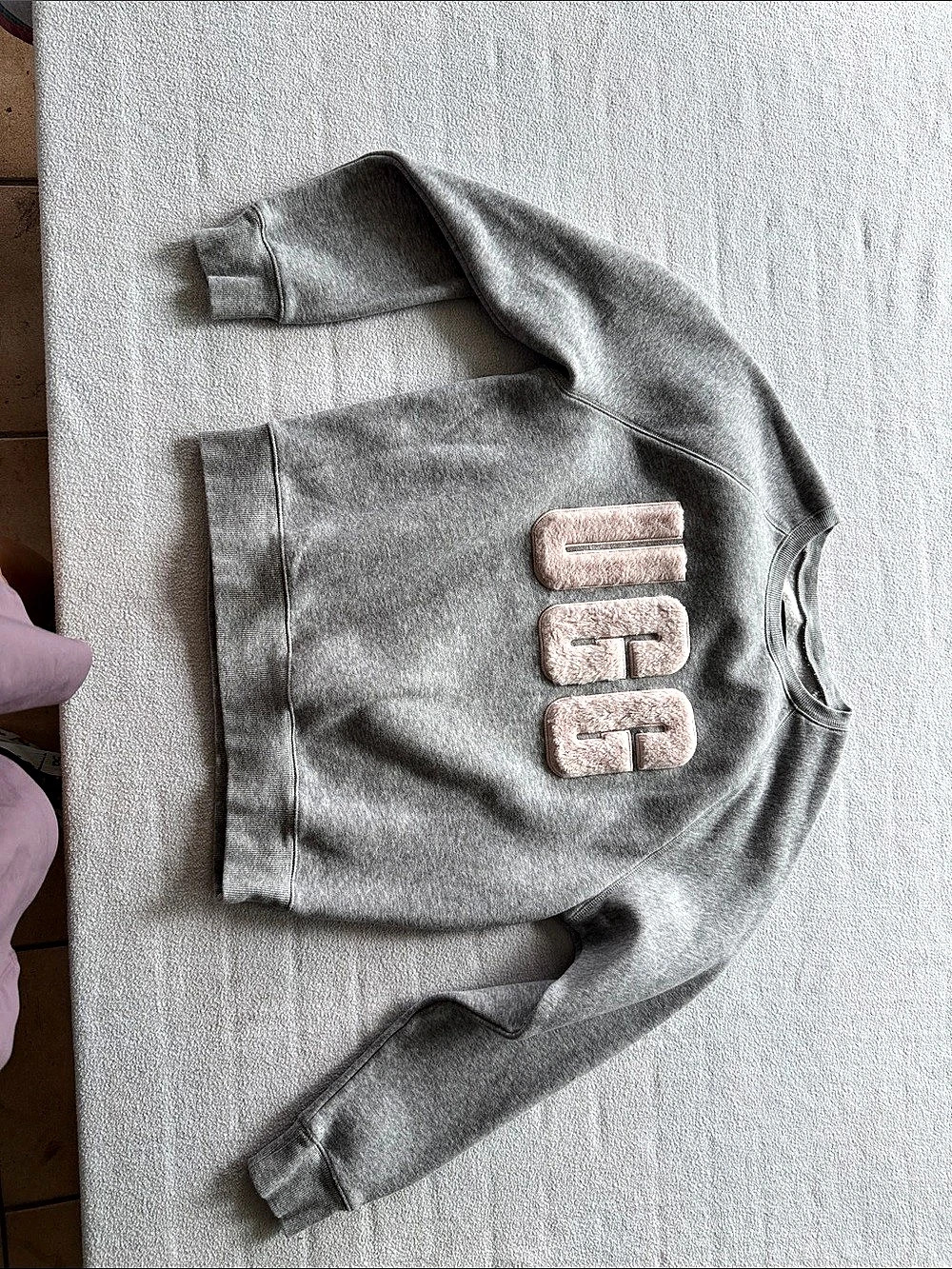 UGG Madeline Fuzzy Logo Crewneck Gray & Pink Sweatshirt